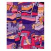 Vibrant hand-tufted wool area rug with abstract geometric patterns in purple, fuchsia, and coral featuring floral accents and curved motifs, size 8x10 feet