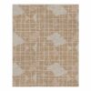 Natural beige hand-tufted wool area rug with mid-century grid pattern and starburst accents in ivory featuring carved geometric details, size 8x10 feet