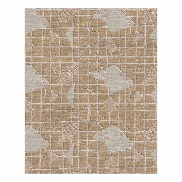 Natural beige hand-tufted wool area rug with mid-century grid pattern and starburst accents in ivory featuring carved geometric details, size 8x10 feet