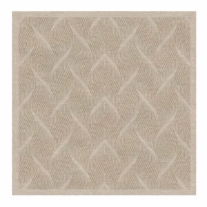 Modern square wool area rug featuring carved wave pattern in ivory with diamond lattice design and textural relief, 6x6 feet