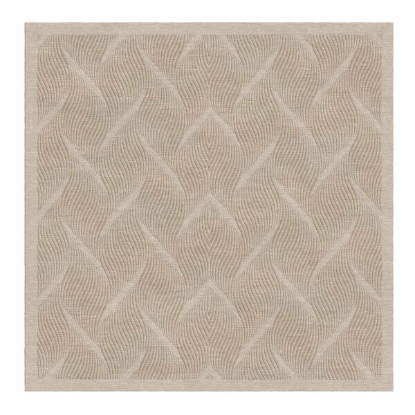 Modern square wool area rug featuring carved wave pattern in ivory with diamond lattice design and textural relief, 6x6 feet