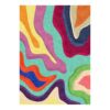 Modern abstract wool rug featuring flowing waves in mint purple coral yellow and blue hand tufted in 10x14 feet size