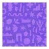 Square hand-tufted wool rug with Matisse-inspired cutout shapes in light and deep purple, featuring birds, stars, and organic forms, 8x8 feet