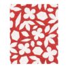 Hand-tufted wool rug with Matisse-inspired white floral and geometric cut-out shapes on vibrant red background, 8x10 feet