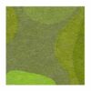 Large square hand-tufted wool rug with minimalist curved design in olive and lime green tones, 10x10 feet