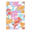 Contemporary hand-tufted wool area rug featuring abstract curved shapes in coral, mint, lilac, and marigold on white background, size 6'x9'