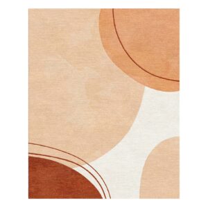 Modern boho wool area rug with organic curved shapes in terracotta and sand tones on cream background, contemporary 8x10 size