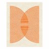 Modern geometric wool area rug featuring symmetrical orange concentric lines creating optical pattern on cream background, contemporary 8x10 size