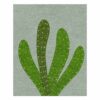 Modern botanical wool area rug featuring green saguaro cactus with white spine pattern on sage background, contemporary 8x10 size