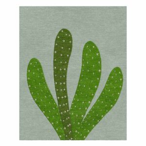 Modern botanical wool area rug featuring green saguaro cactus with white spine pattern on sage background, contemporary 8x10 size