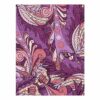 Hand-tufted wool area rug with purple and pink abstract floral pattern featuring swirling leaves and artistic botanical designs