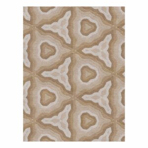 Sand and ivory hand-tufted wool area rug featuring symmetrical topographic patterns with carved contour lines, size 9x12 feet