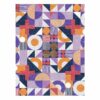 Modern geometric wool rug featuring purple navy and orange shapes with striped patterns hand tufted in 8x10 feet size