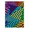 Modern geometric wool rug featuring rainbow colored chevron pattern with black contrasts hand tufted in 10x14 feet size