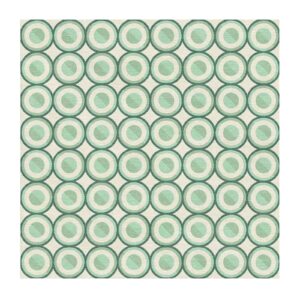 Modern geometric wool rug featuring mint green concentric circles pattern on ivory background hand tufted in 8x8 feet square size