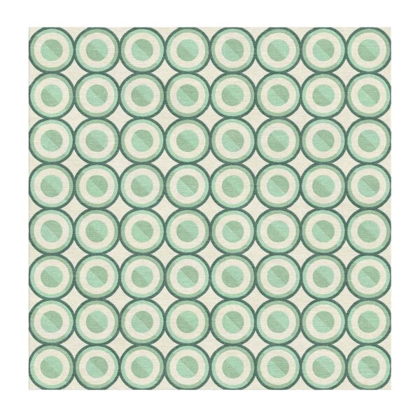 Modern geometric wool rug featuring mint green concentric circles pattern on ivory background hand tufted in 8x8 feet square size